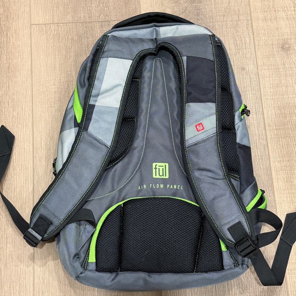 Ful Laptop Backpack Grey Lime Green Multi-Compartment Air Flow Panel Travel Bag - Picture 2 of 9